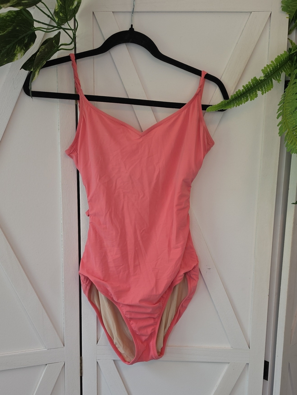Girls Coral Pink One-Piece Swim Suit with Classic Scoop